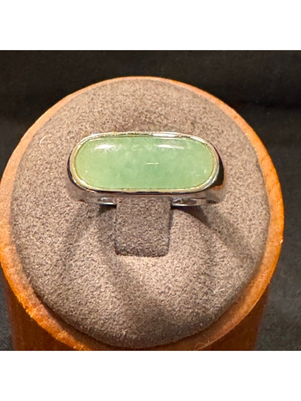 Solid Sterling Silver 925 Elongated Jade Bezel Set Statement Ring Size 8.75